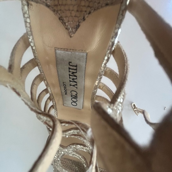 Jimmy Choo Shimmering Gold Metallic python Strappy Heels w/dust bag - Picture 3 of 10